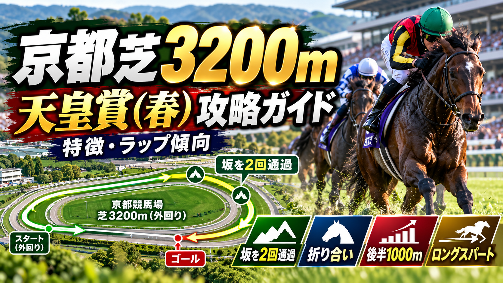 京都芝3200m外回り・天皇賞（春）のコース特徴とラップ傾向を分析した攻略ガイド