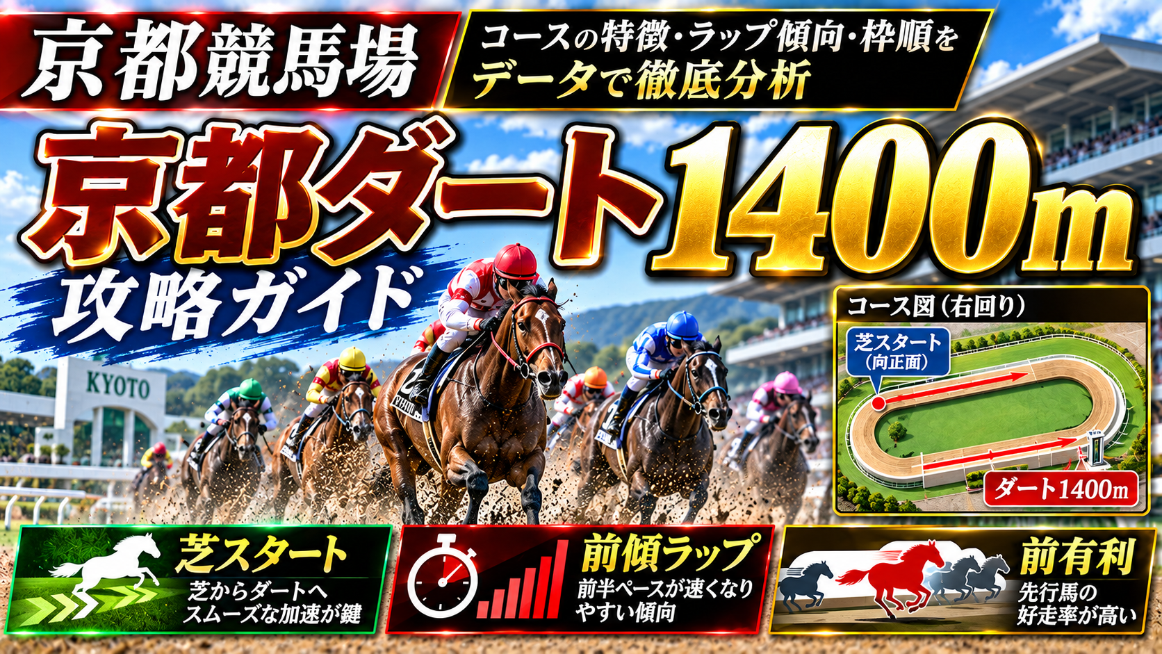 京都ダート1400mのコース特徴・タイム・ラップ・脚質・枠順をデータ分析した攻略ガイド