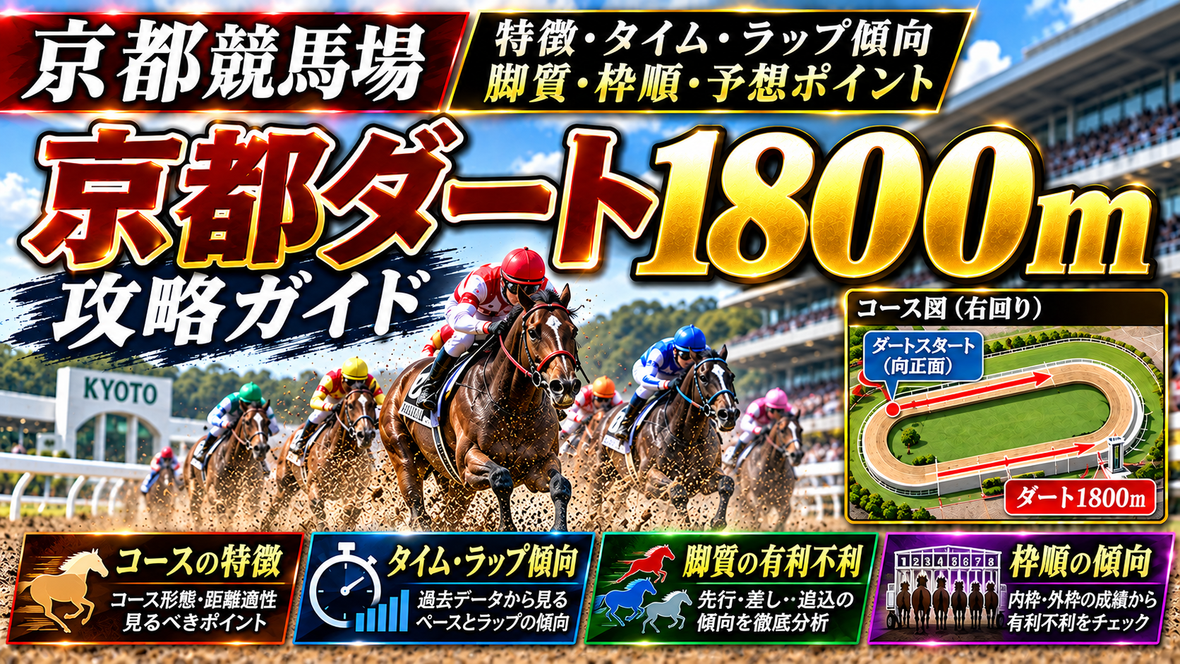 京都ダート1800mのコース特徴・タイム・ラップ・脚質・枠順をデータ分析した攻略ガイド
