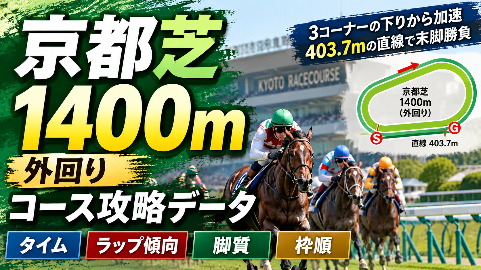 京都芝1400m外回りのコース特徴・タイム・ラップ・脚質・枠順をデータ分析した攻略ガイド